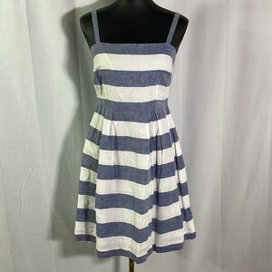 NWT LOFT Blue & White Striped Linen Blend Sleeveless A-Line Sundress